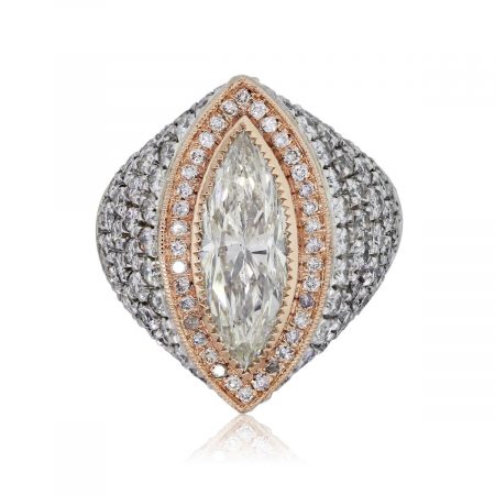 14k White and Rose Gold 3.06ct EGL Certified Marquise Shape Diamond Ring