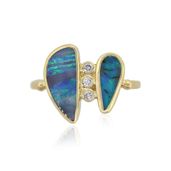 14k Yellow Gold 0.09ctw Bezel Set Diamond Opal Ring