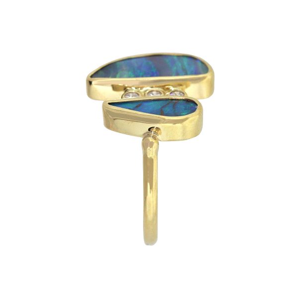 14k Yellow Gold 0.09ctw Bezel Set Diamond Opal Ring