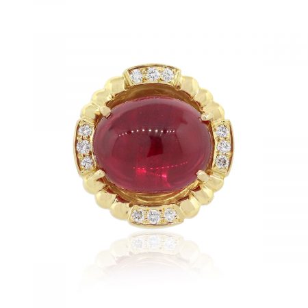 14k Yellow Gold 0.15ctw Diamond Red Cabochon Cocktail Ring
