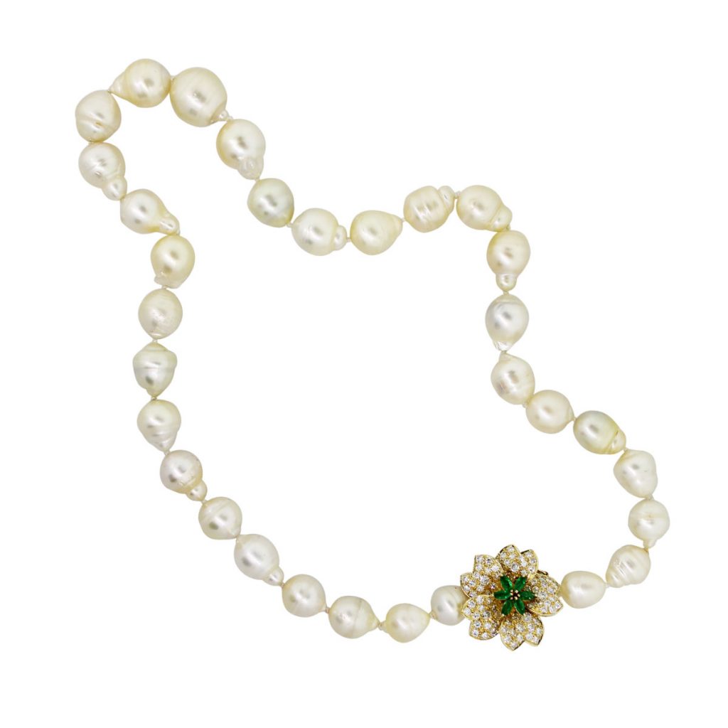 pearl diamond and emerald necklace