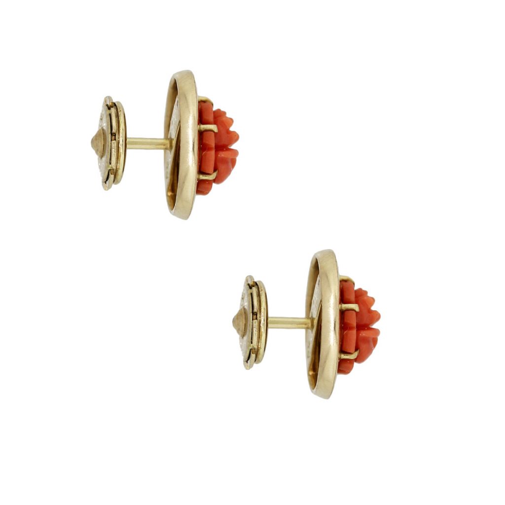 yellow gold coral stud earrings