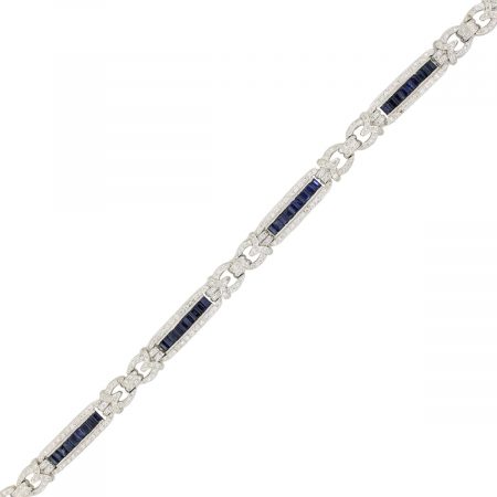 14k White Gold 1.90ctw Diamond and 1ctw Sapphire Antique Style Bracelet