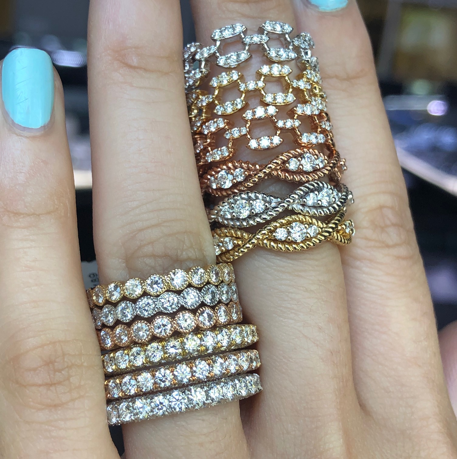 doubled up diamond wedding ring stacks 