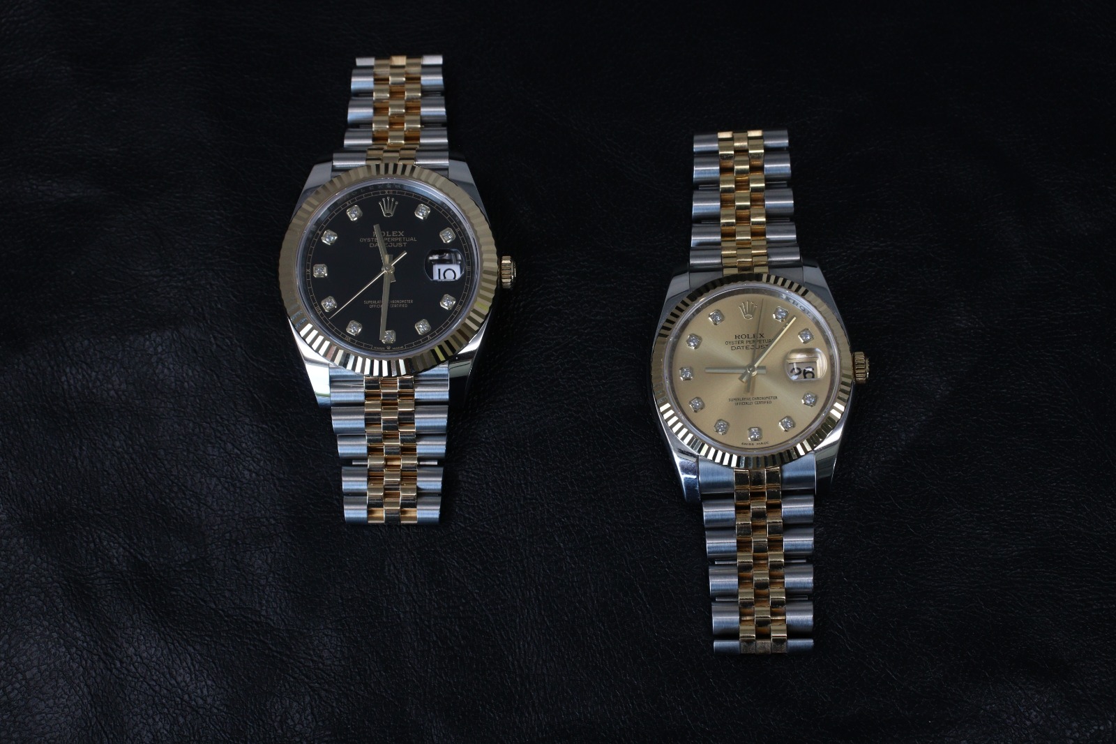 flat lay rolex date just 116233 watches 36mm and 41mm black and gold dial