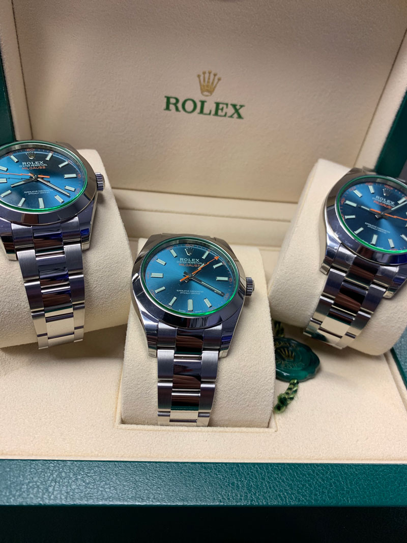 Rolex milgauss clearance blue on wrist