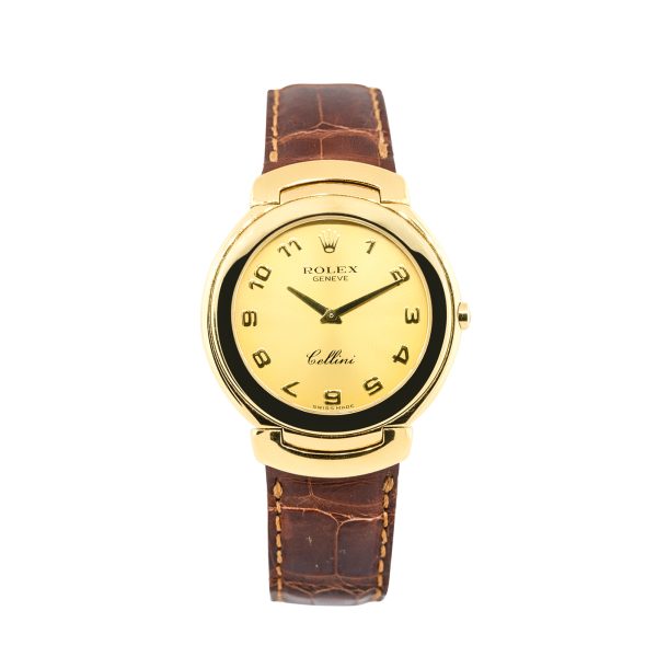 Rolex 6623 Cellini 18k Yellow Gold Arabic Champagne Dial on Leather Band Watch