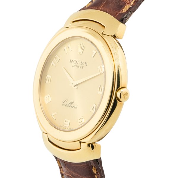 Rolex 6623 Cellini 18k Yellow Gold Arabic Champagne Dial on Leather Band Watch