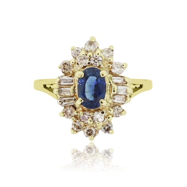 14k Yellow Gold 0.40ctw Diamond and Sapphire Ballerina Ring