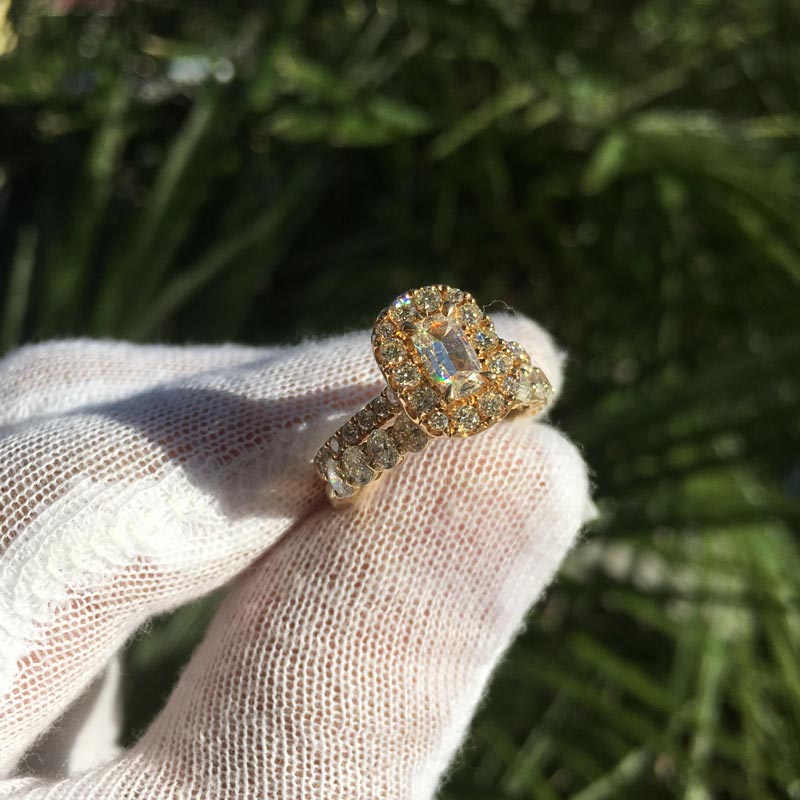 Emerald Cut Yellow Diamond Engagement Ring with Halo | Birks