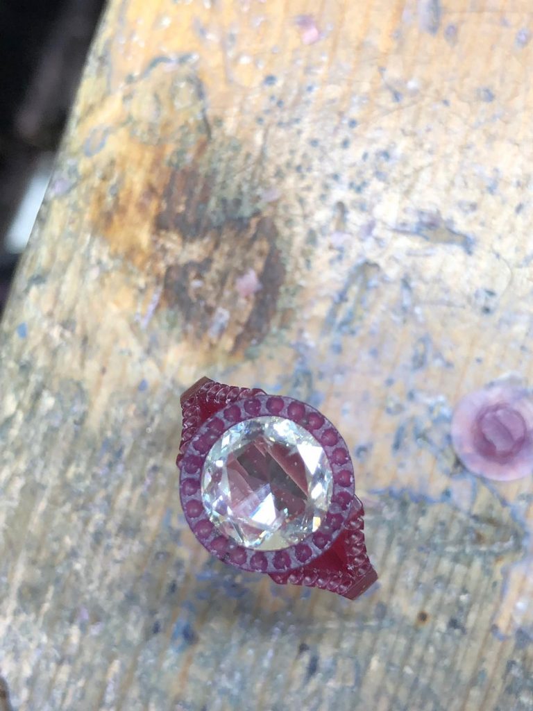 wax model of ring with diamond