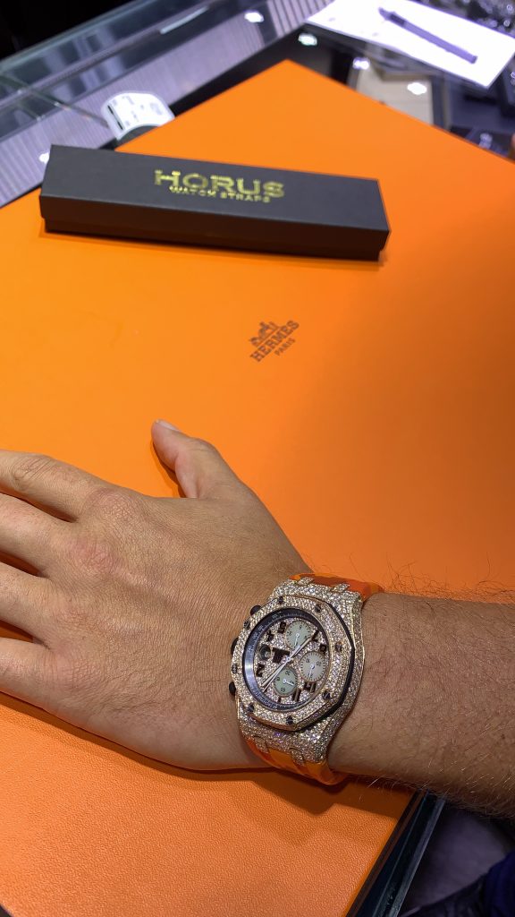 audemars piguet iced out diamond watch and hermes