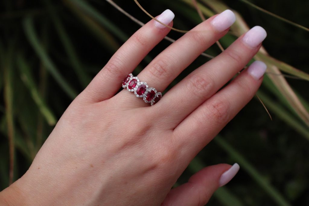 wedding ring ruby and diamond halo