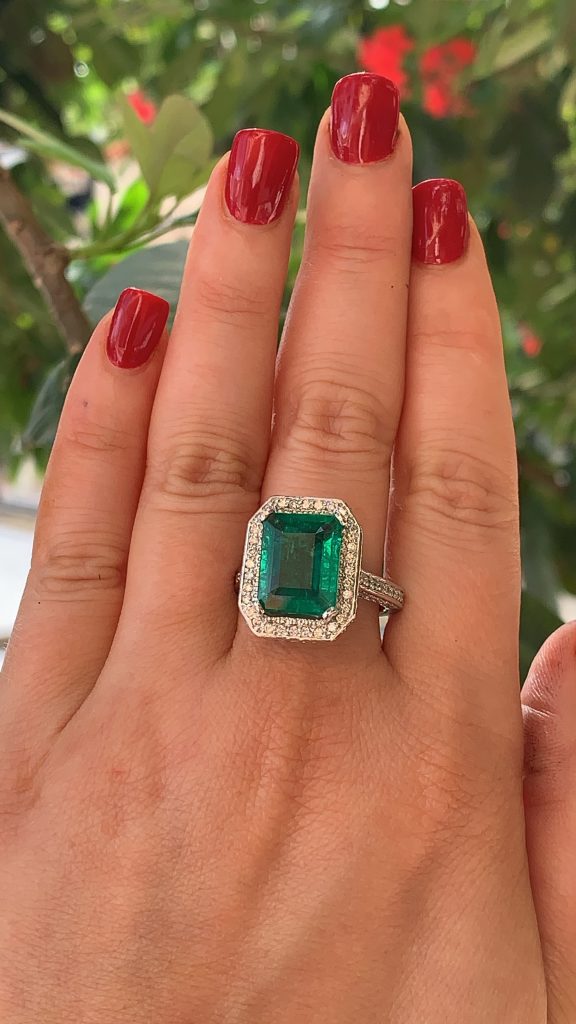 diamond halo emerald 