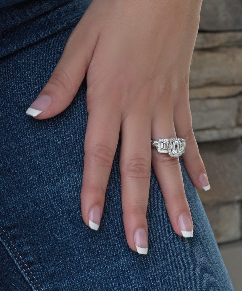 simon g three stone diamond ring engagement