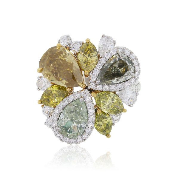 abstract flower diamond and gemstone ring