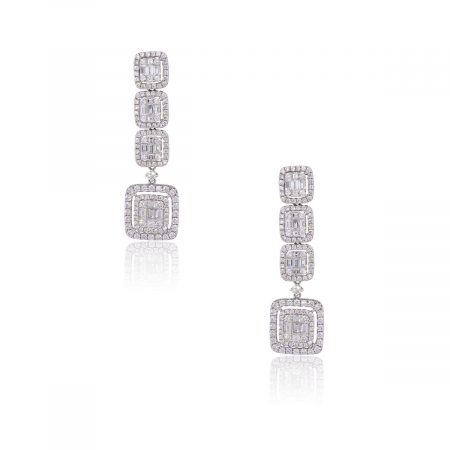 18k White Gold 5.91ctw Diamond Station Drop Earrings