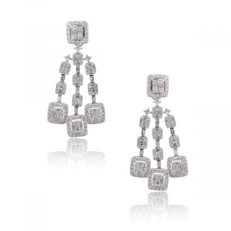 18k White Gold 7.28ctw Diamond Triple Strand Dangle Earrings