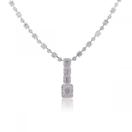18K White Gold 10.64ctw Diamond Column Link Dangle Necklace