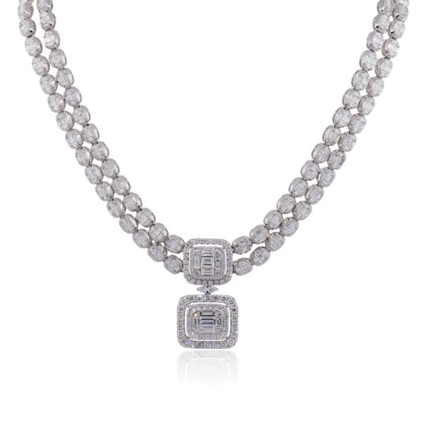 18k White Gold 25.48ctw Multi Shape Diamond Dangle Necklace