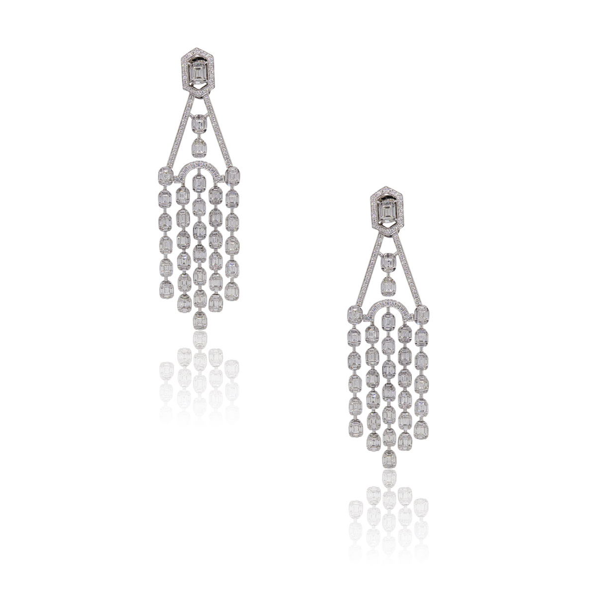 18k White Gold 11.11ctw Diamond Multi Strand Free Form Dangle Earrings