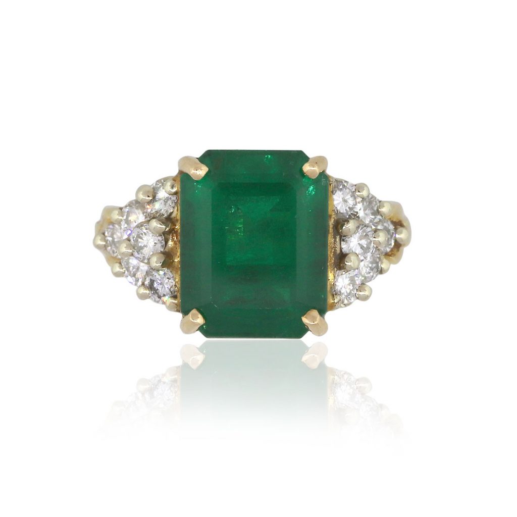 14k Yellow Gold 5.64ct AGL Emerald Ring With Diamonds