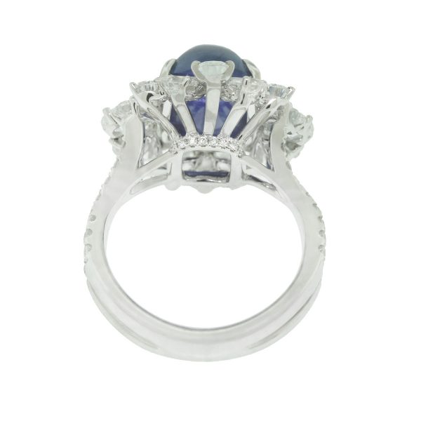 18k White Gold Pave Diamond 7.69ct Sapphire Cocktail Ring