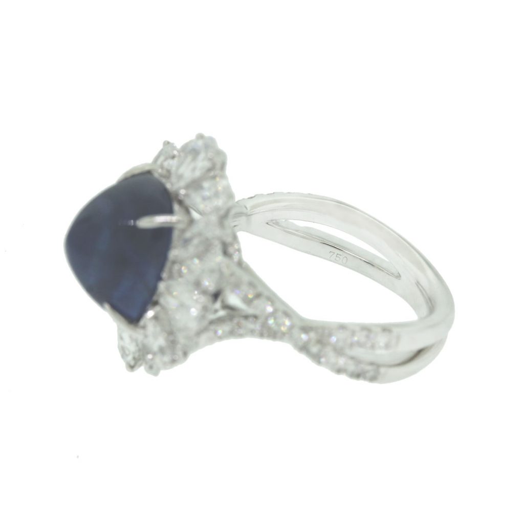18k White Gold Pave Diamond 7.69ct Sapphire Cocktail Ring