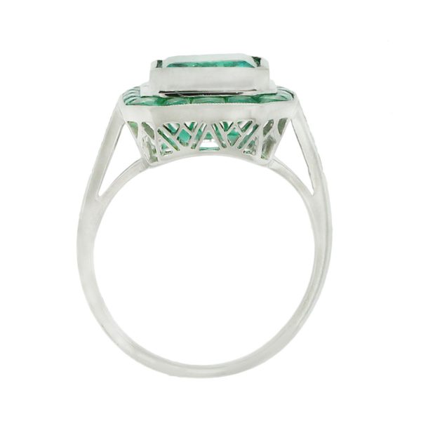 Platinum 3.32ct Emerald Ladies Ring with Princess Cut Emerald Halo