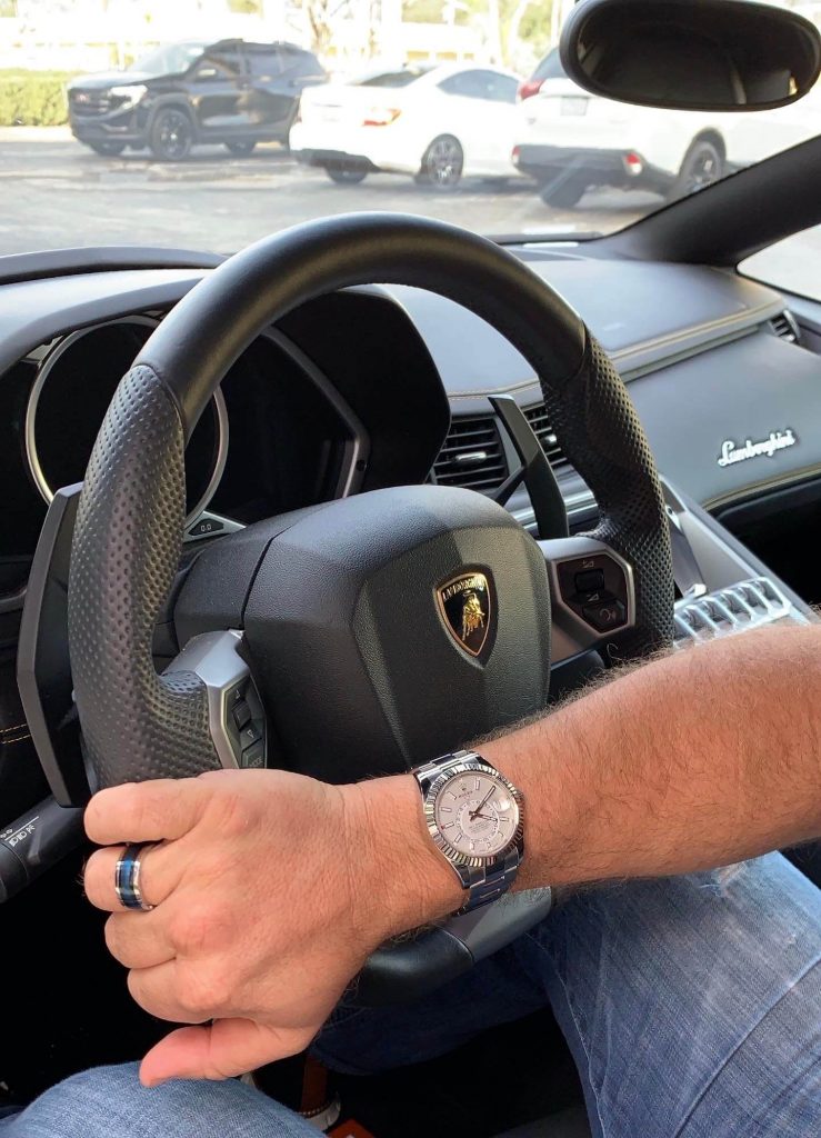 aventador supercar and stainless steel sky dweller watch