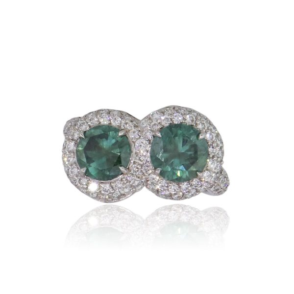 Platinum 2.54ctw Irradiated Green Diamond and 1.77ctw White Diamond Ring