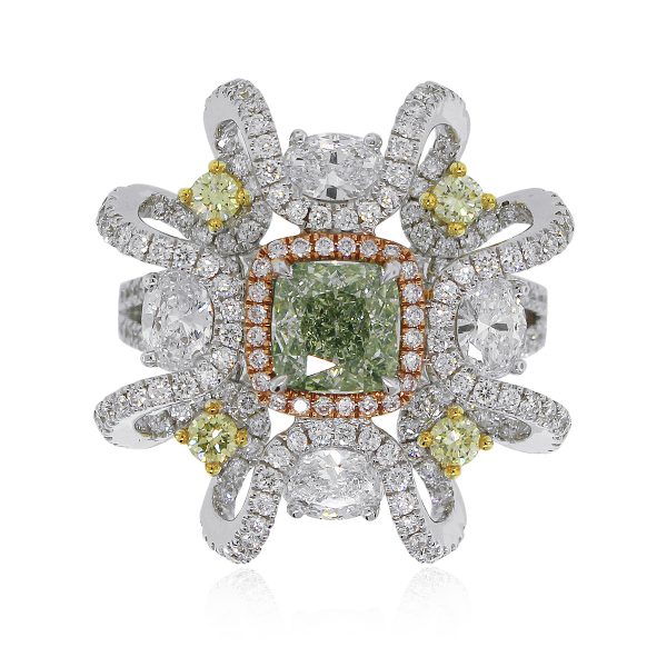 White gold green diamond ring