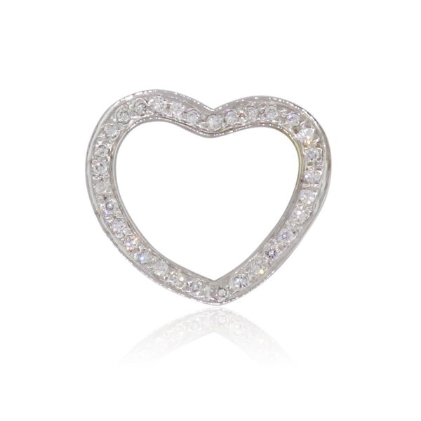 14k White Gold 0.30ctw Diamond Open Heart Pendant