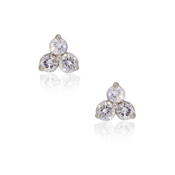 14k White Gold 0.45ctw Diamond 3 Stone Stud Earrings