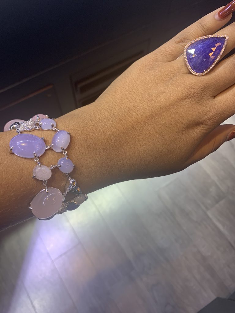 gemstone rings for women in purple stones matching bracelets