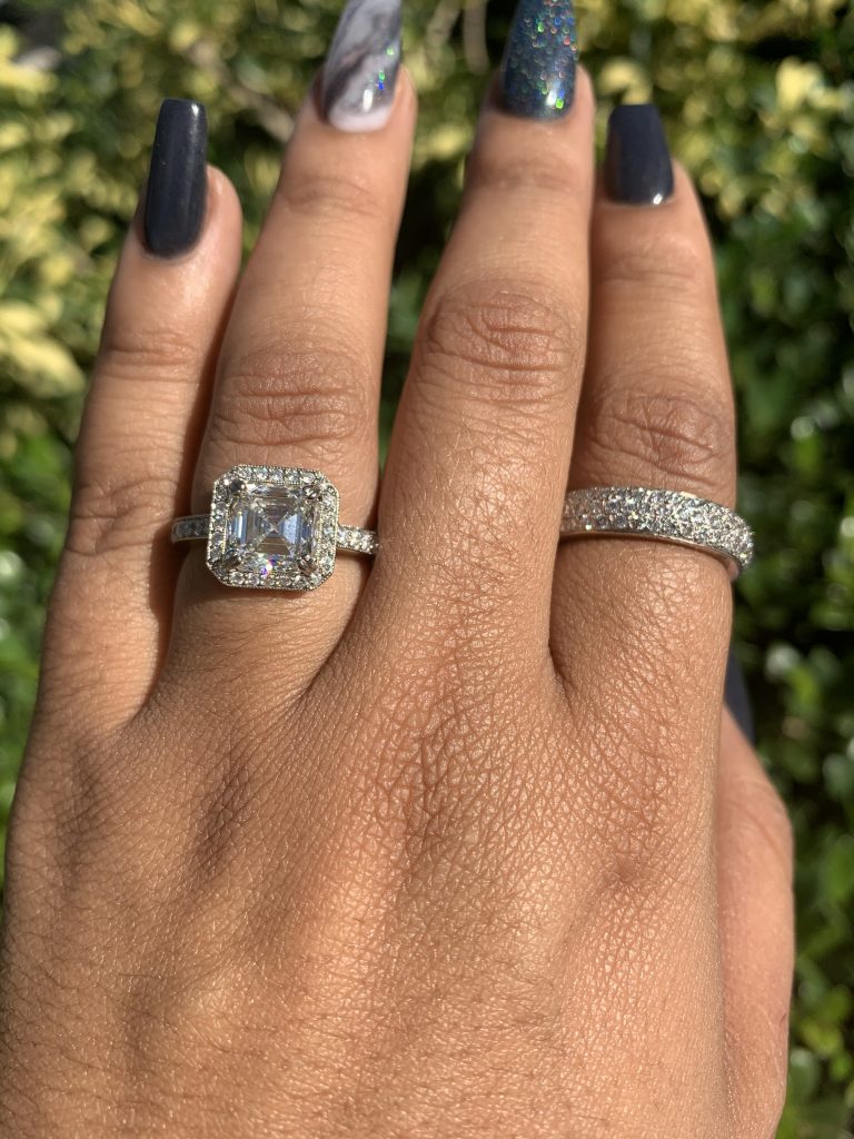 wedding ring and diamond band engagement ring pair