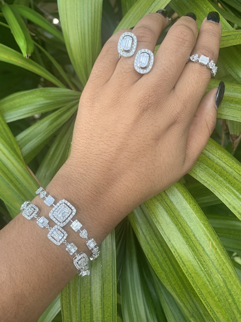 diamond bracelets and diamond jewellery rings in an estate jewelry set