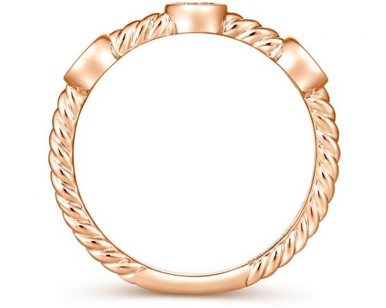 rose gold twisted ring with diamonds by Gabriel & Co