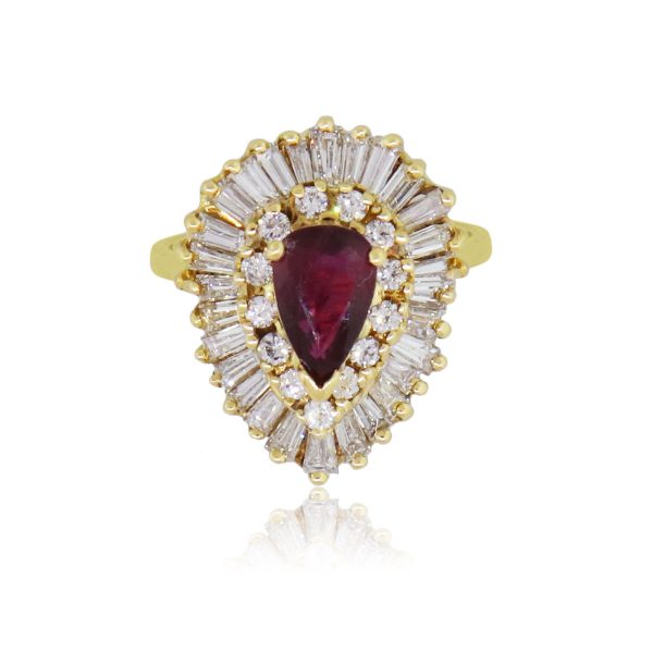 18k Yellow Gold 1.50ctw Diamond and 1ct Ruby Ring