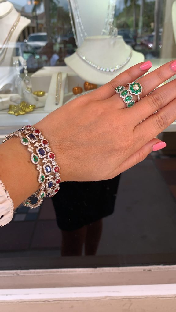 gemstone rings and diamonds bracelet