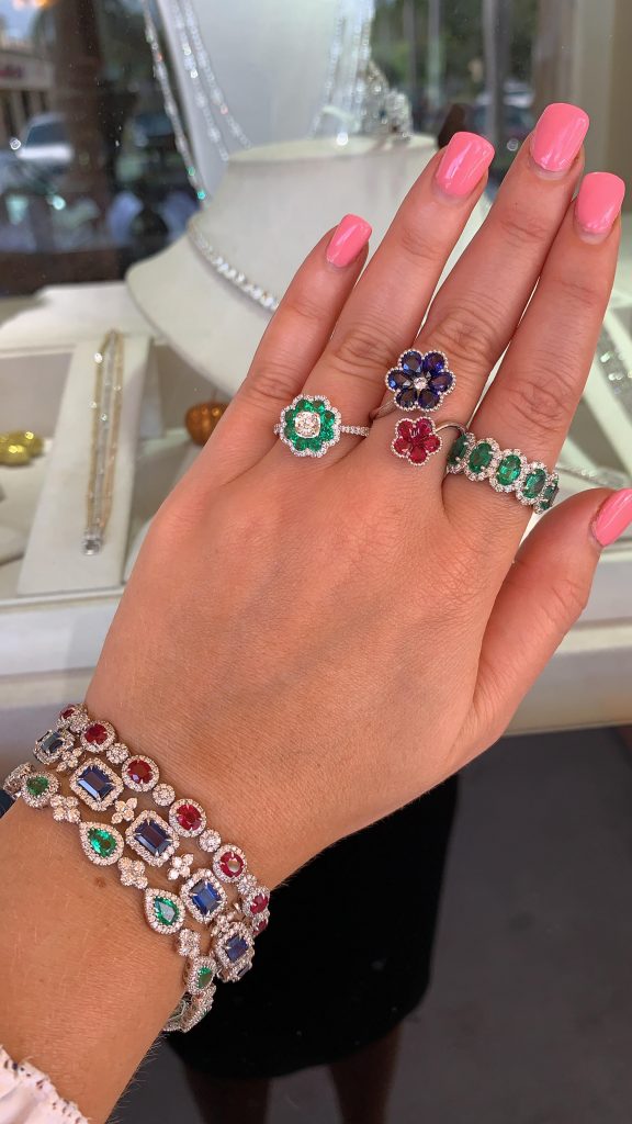 gemstone rings and diamond bracelet estate jewelry set