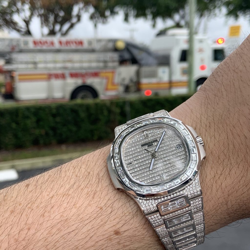 Iced out patek philippe nautilus watch sale