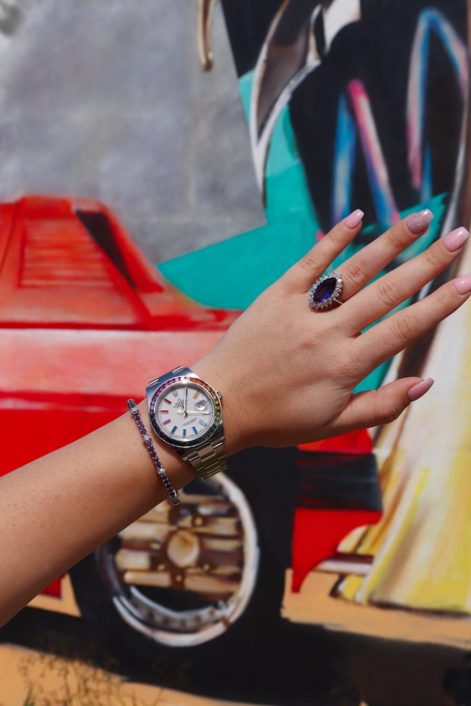 multicolor jewelry and rainbow rolex