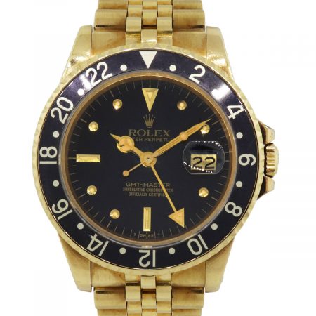 Rolex 16758 GMT-Master 18k Yellow Gold Black Dial Wrist Watch