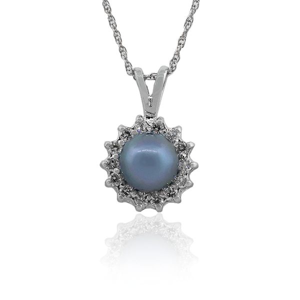 14k White Gold 0.20ctw Black Diamond Pearl Pendant Necklace