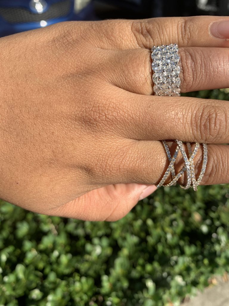 unique ring and designer ring worn together