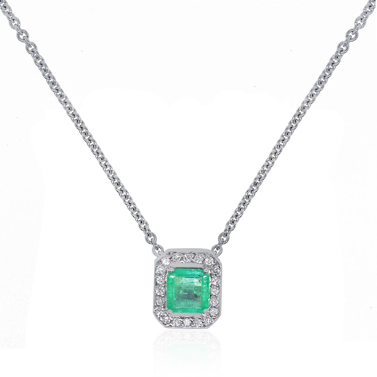 14k White Gold 1ct Emerald and 0.60ctw Diamond Pendant Necklace ...