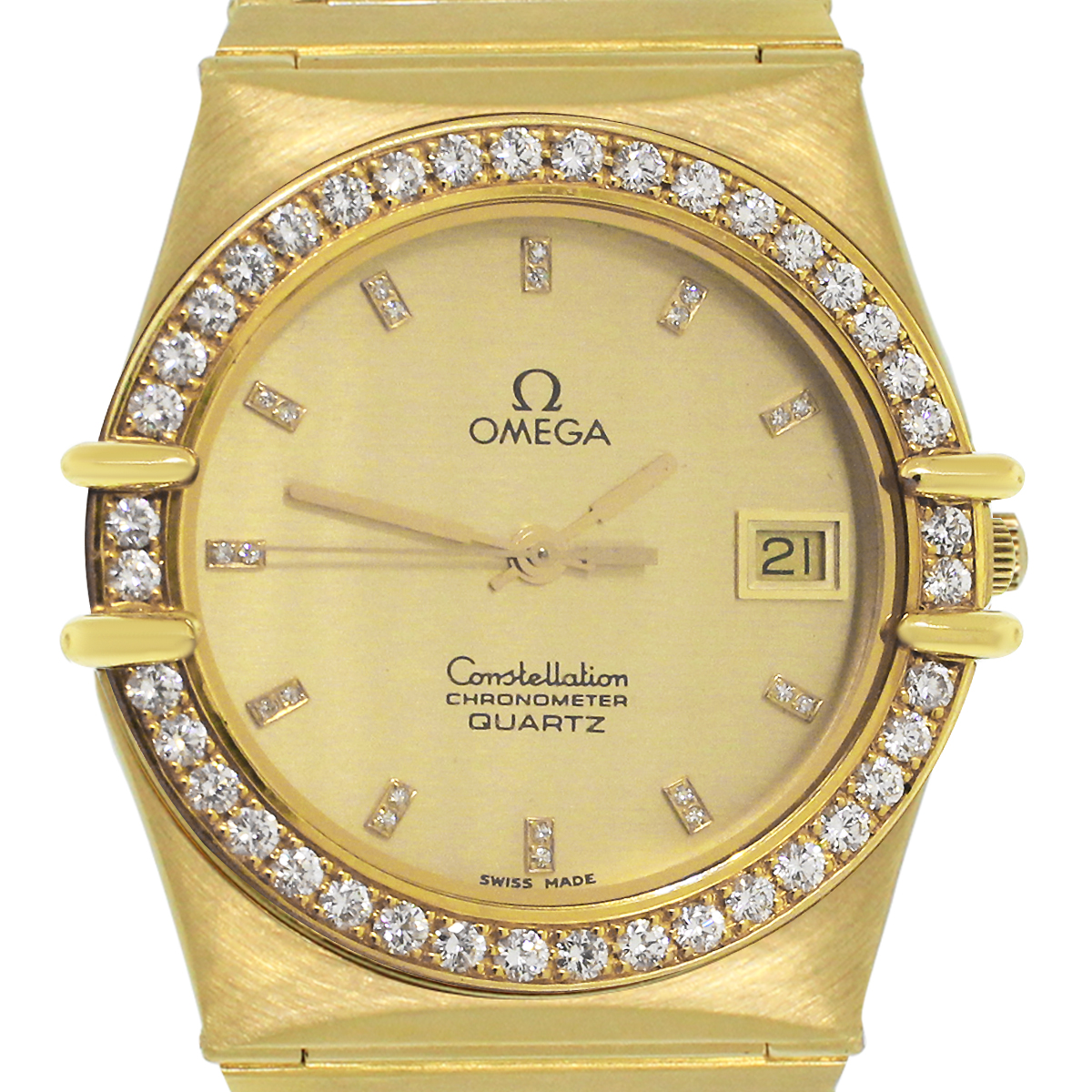 Omega Constellation 18k Yellow Gold Diamond Bezel Quartz Watch