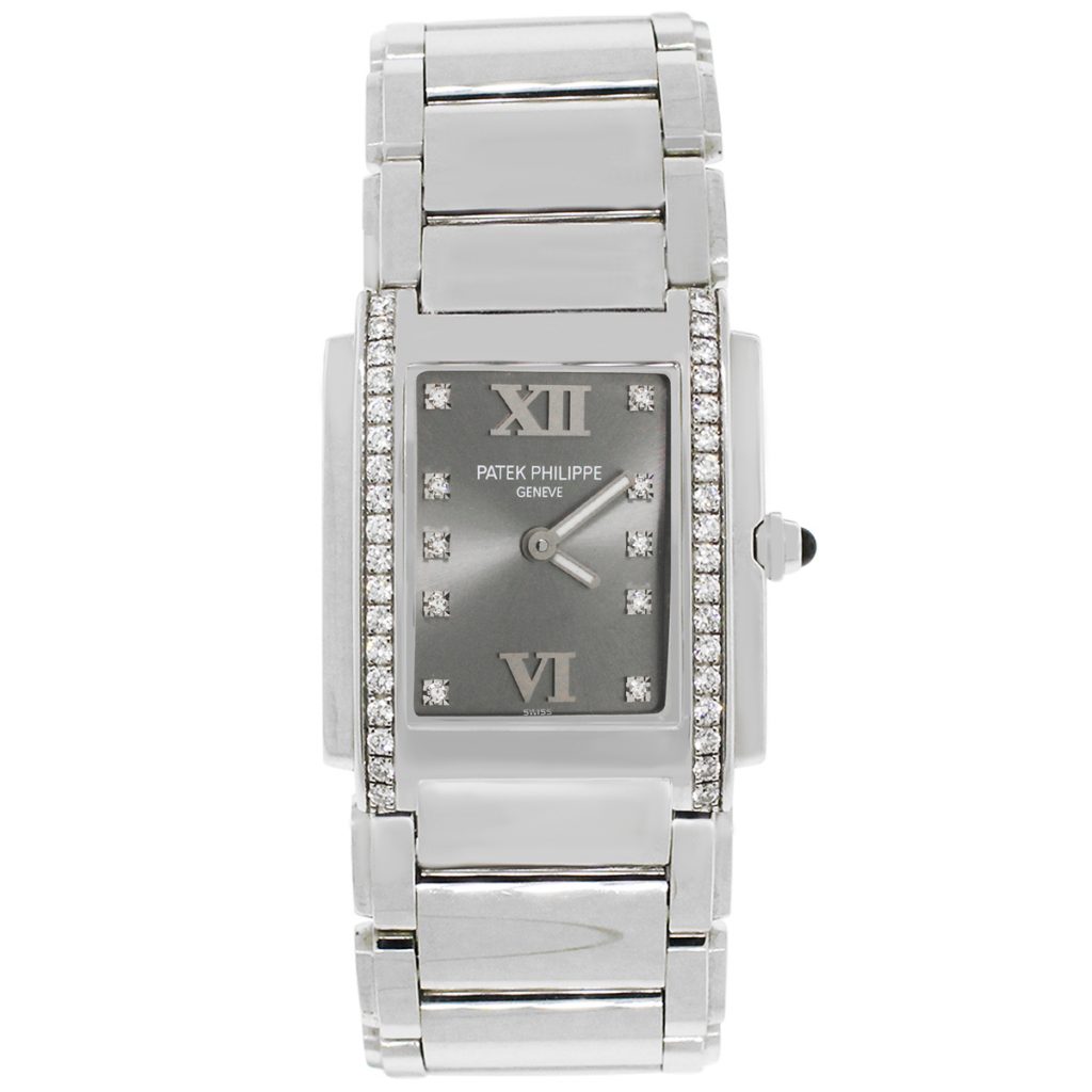 Patek Philippe 4910/010A 24 Slate Diamond Bezel Gray Dial Watch