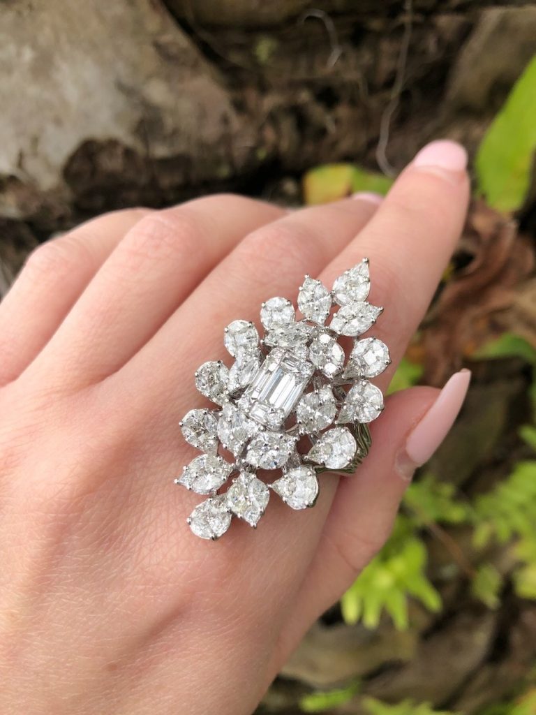 4 Big Baguette Centric Nature-Inspired Cluster Diamond Rings